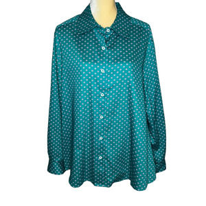 Foxcroft Button Down Shirt Teal Wrinkle Free Plus Size 20W Shaped EUC B3-22